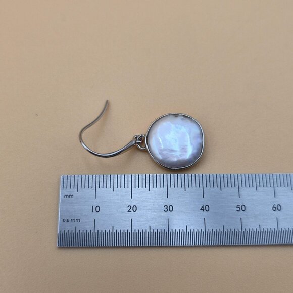 Sterling Silver Large Genuine Round Pearl Dangle Earrings A5390 - Picture 5 of 6